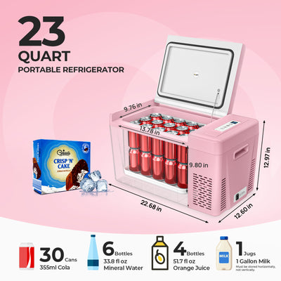 BougeRV 12V 23 Quart Colorful Pink Portable Fridge