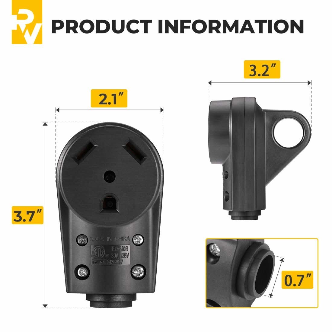 BougeRV 30 AMP RV Electrical Plug Adapter with Handle (Female Plug)