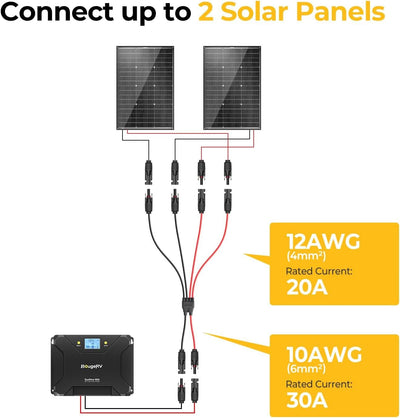 Solar Parallel Connectors for 2 Solar Panels, 2 to 4 Y Branch (MFF/FMM)