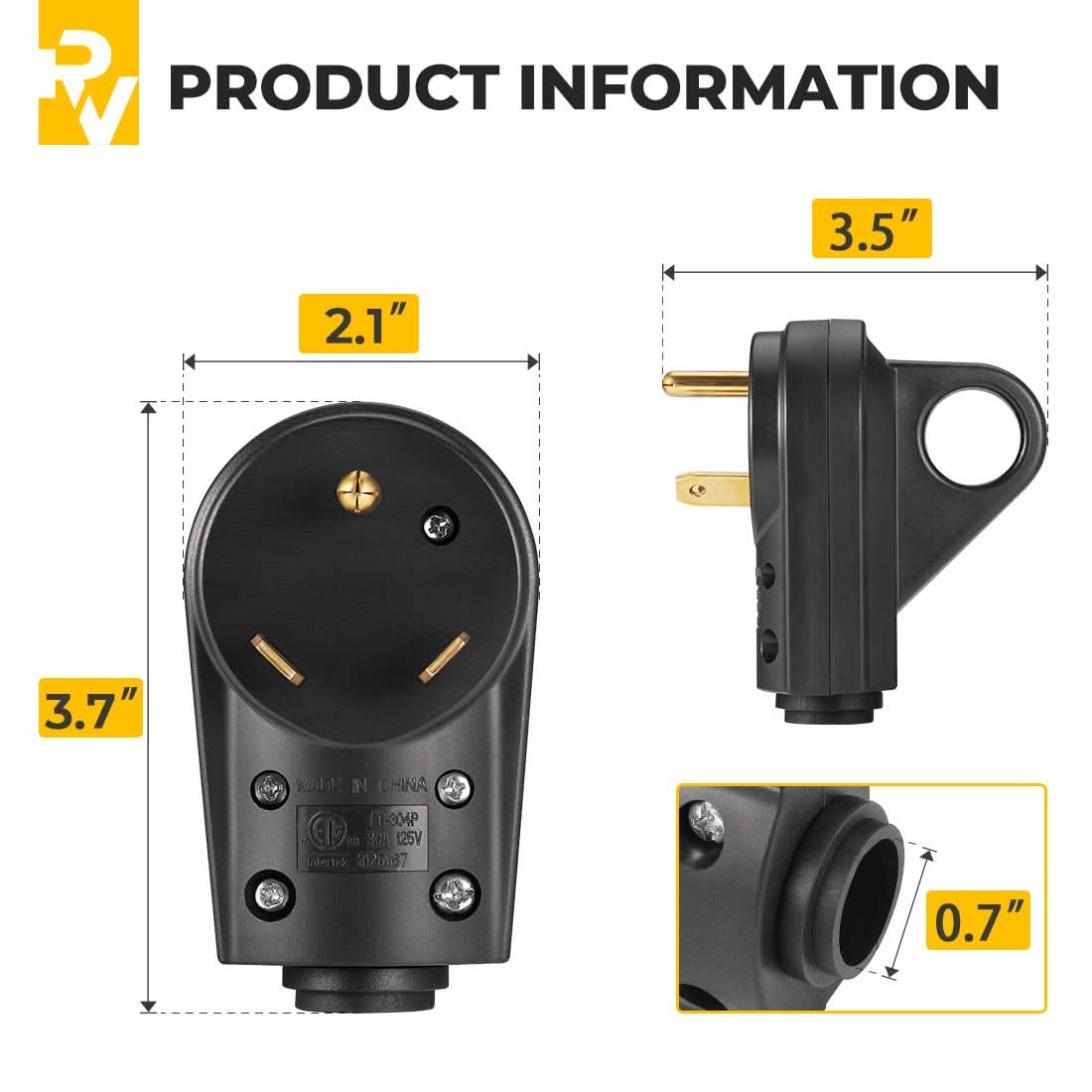 BougeRV 30 AMP RV Plug Electrical Plug Adapter with Handle (Male Plug)