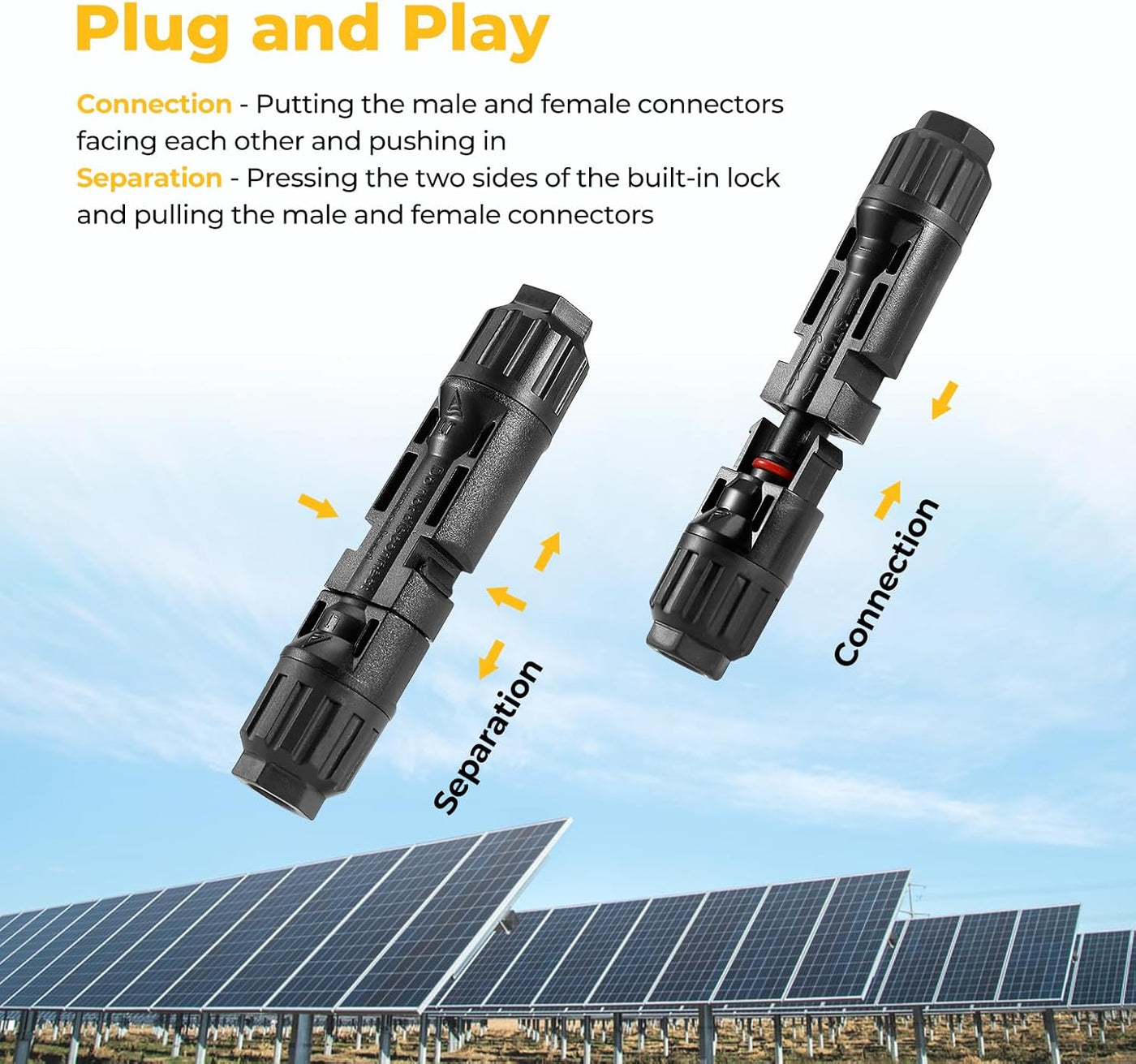 Solar Parallel Connectors for 2-4 Solar Panels, 2 to 8 Y Branch (MFFFF/FMMMM)