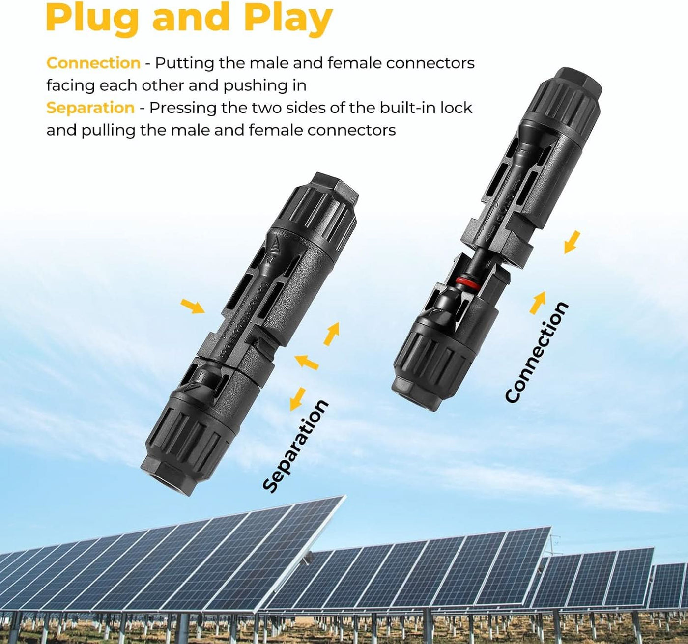 Solar Parallel Connectors for 2 Solar Panels, 2 to 4 Y Branch (MFF/FMM)