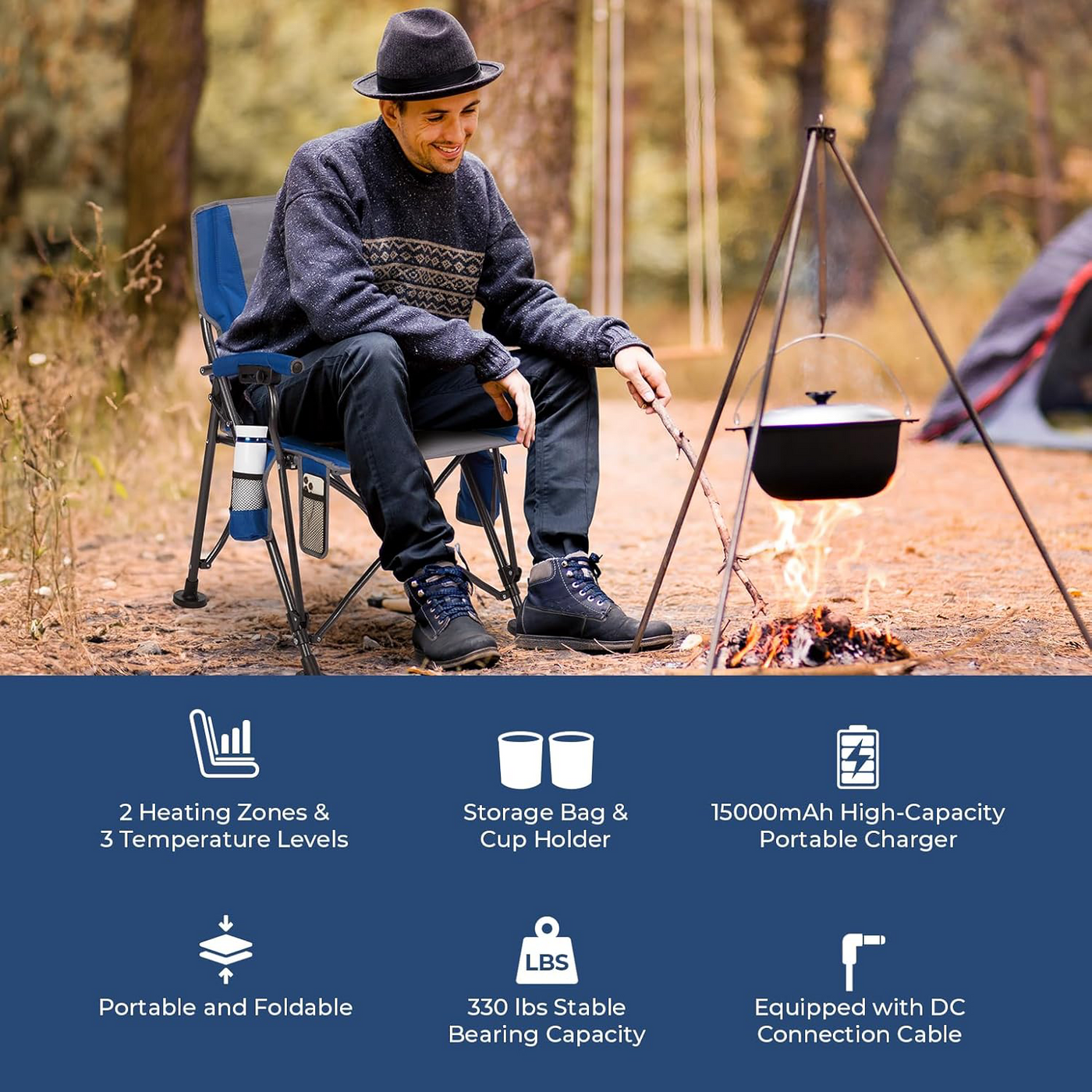 DEERFAMY Heated Camping Chair with 15000 mAh 12V Battery Pack