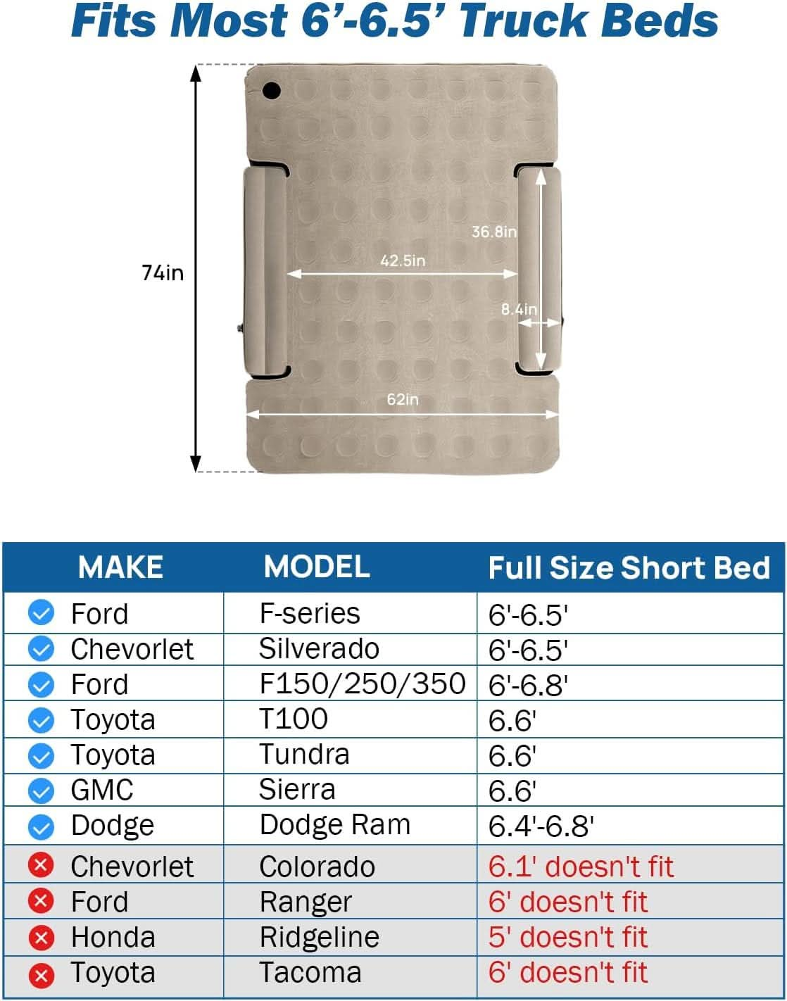 JOYTUTUS Truck Bed Air Mattress for 6-6.5Ft