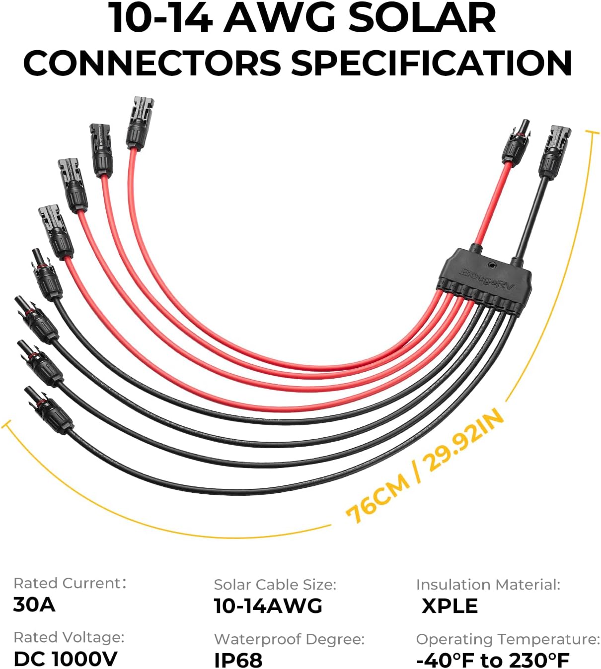 Solar Parallel Connectors for 2-4 Solar Panels, 2 to 8 Y Branch (MFFFF/FMMMM)