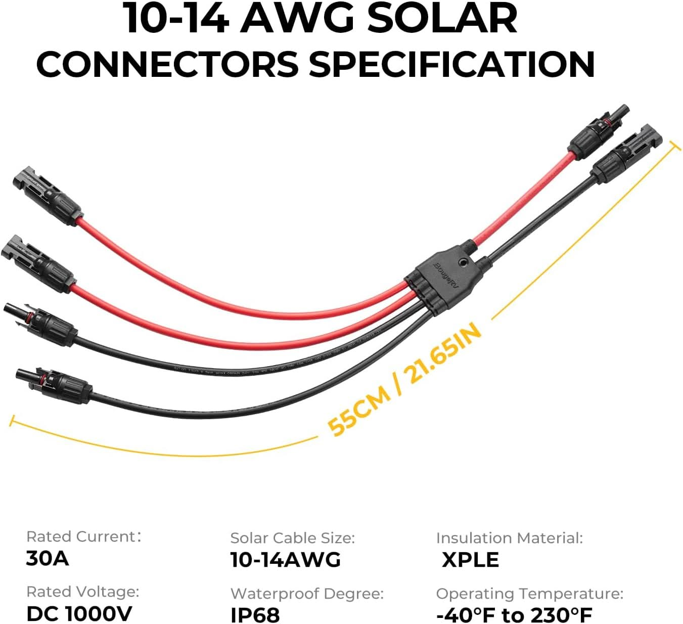 Solar Parallel Connectors for 2 Solar Panels, 2 to 4 Y Branch (MFF/FMM)