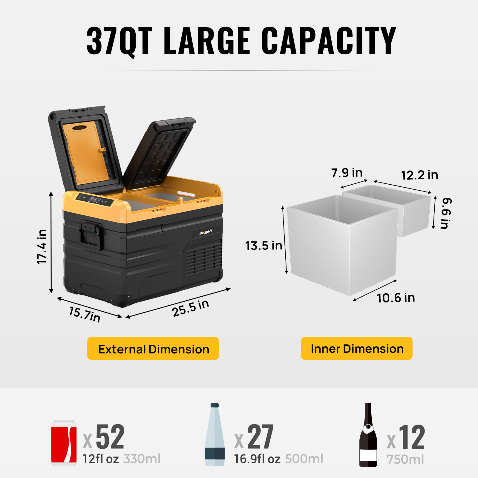 BougeRV ED35 37 Quart 12 Volt Dual Zone Car Fridge Freezer