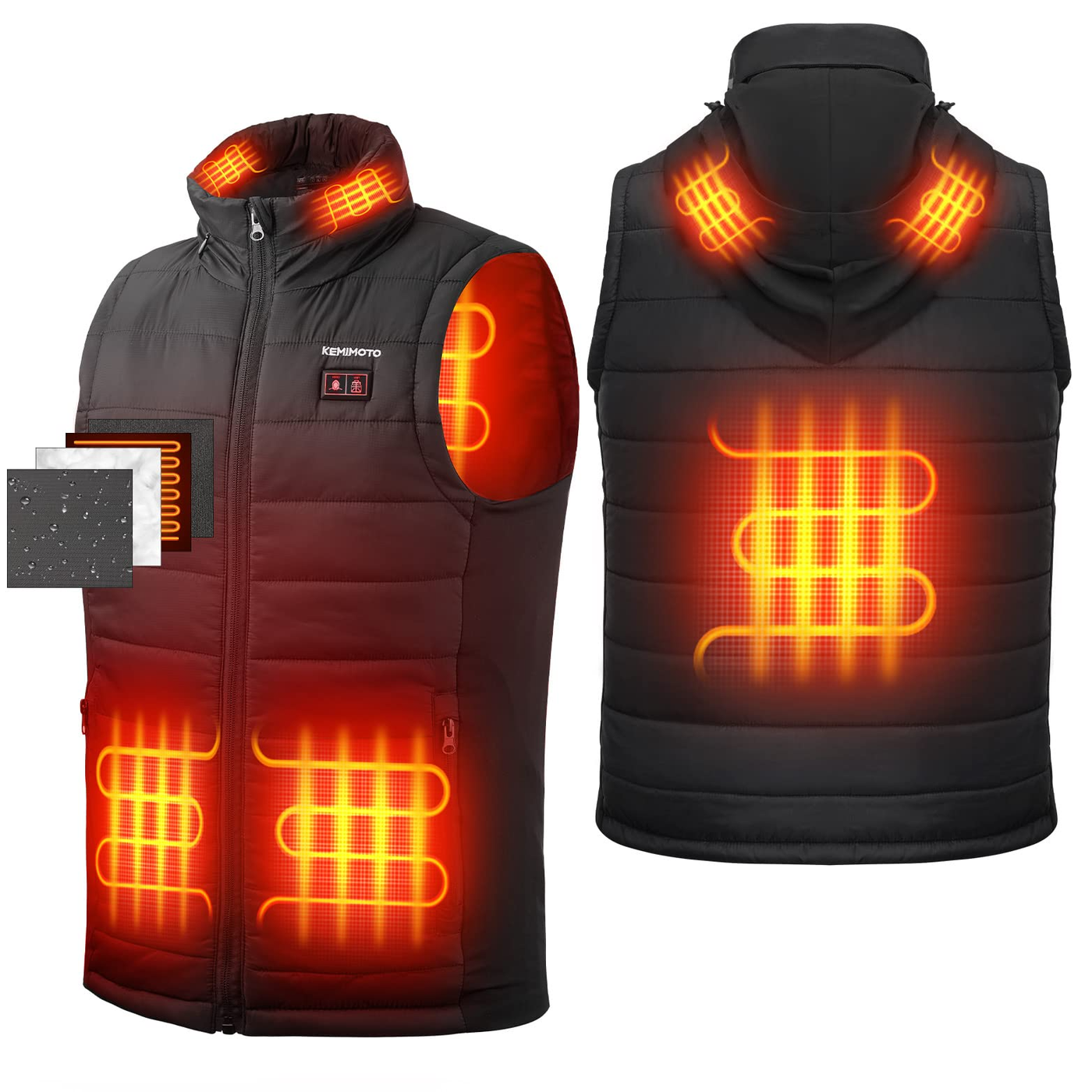 Heated Vest With Heated Hood - Black - Kemimoto