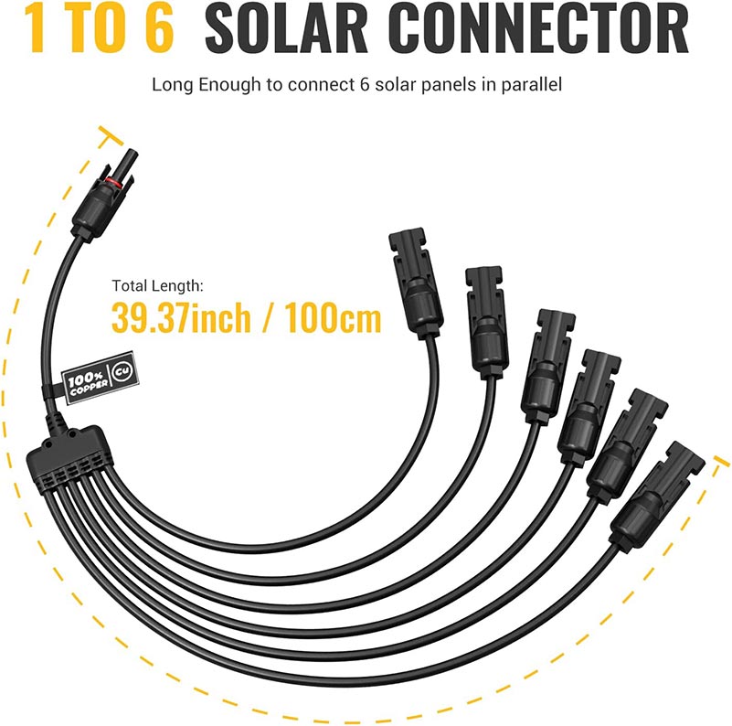 BougeRV Solar Panel Parallel Connectors 1 to 6 Solar Cable Wire