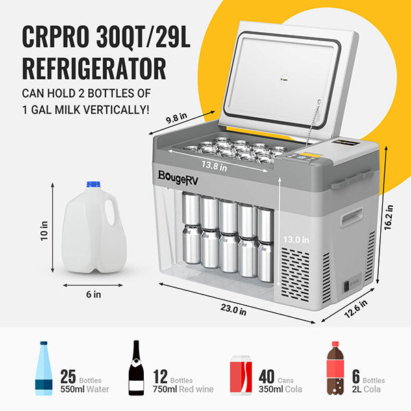  BougeRV 12 Volt Refrigerator, CRPRO 26 Quart 12V Car